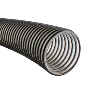 Urethane Grain Vac Hose clear polyurethane reinfoced with rigid black external PVC helix and embedded copper grounding wire