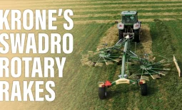 TS 740 Twin Rakes being pulled in a field.